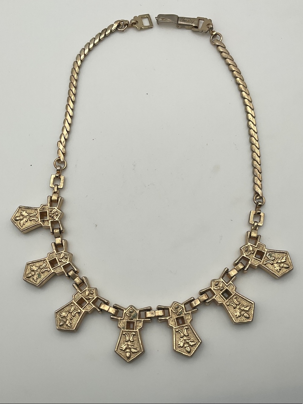 Signed BARCLAY gold tone panel necklace